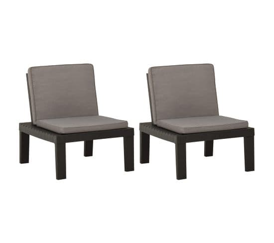 Chaises De Salon De Jardin Avec Coussins 2 PCs Plastique Gris