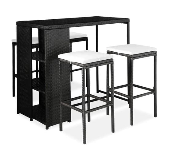 Meuble De Bar De Jardin Avec Coussins - 120x60x110 Cm - Noir