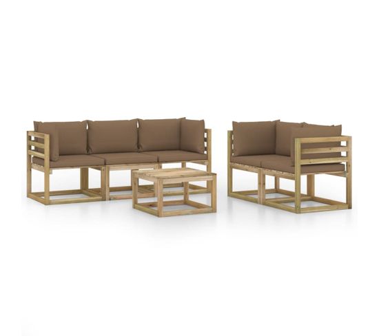 Salon De Jardin 6 PCs Avec Coussins Taupe