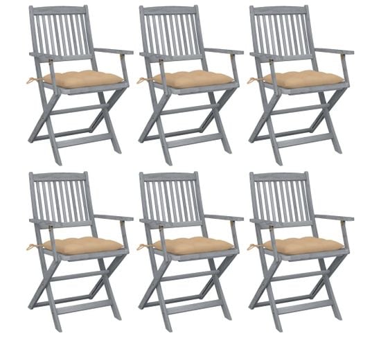 Chaises Pliables D'extérieur 6 PCs Avec Coussins Bois D'acacia