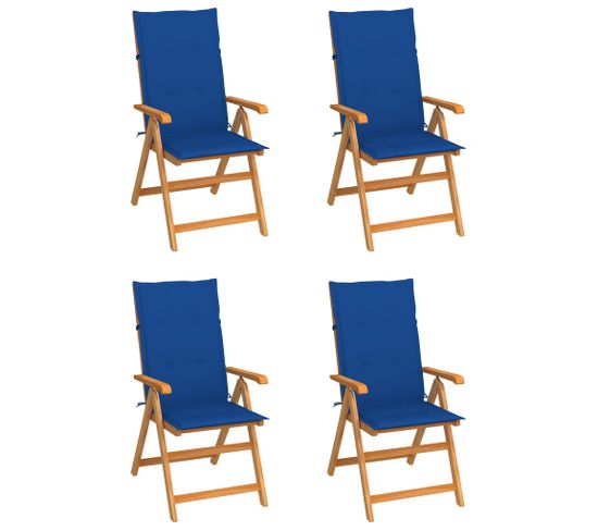 Chaises De Jardin 4 PCs Avec Coussins Bleu Royal Bois De Teck