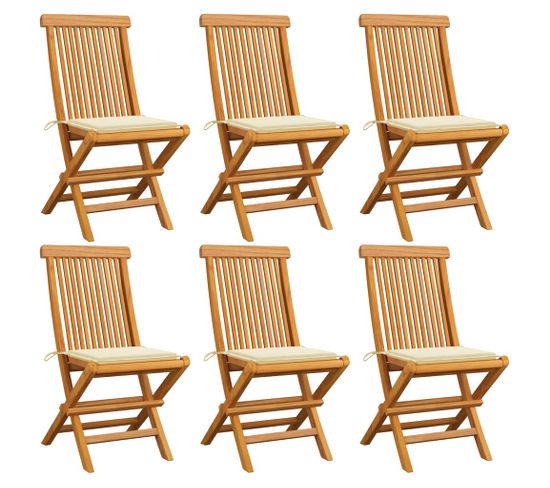 Chaises De Jardin Avec Coussins Crème 6 PCs Bois De Teck Massif