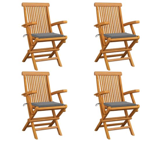 Chaises De Jardin Avec Coussins Gris 4 Pièces Bois De Teck Massif