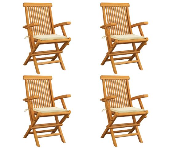 Chaises De Jardin Avec Coussins Crème 4 PCs Bois De Teck Massif