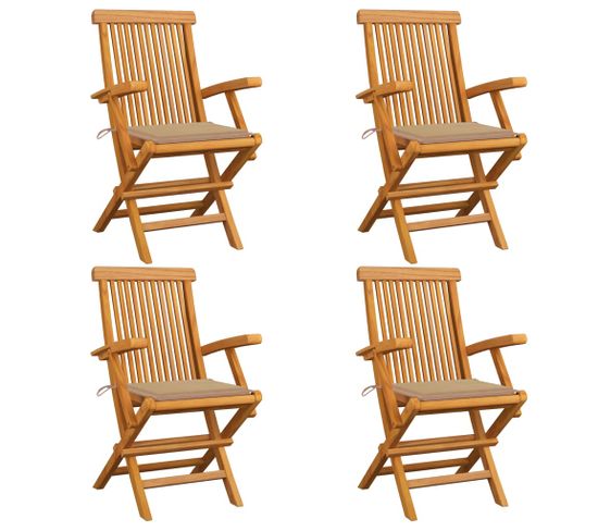 Chaises De Jardin Avec Coussins Beige 4 PCs Bois De Teck Massif