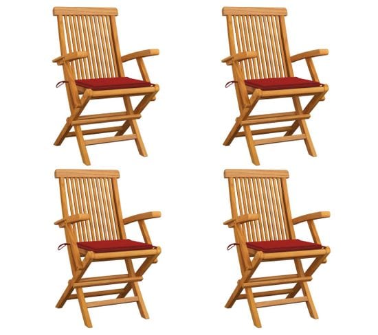 Chaises De Jardin Avec Coussins Rouge 4 PCs Bois De Teck Massif