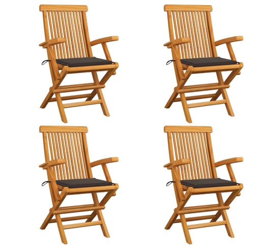 Chaises De Jardin Avec Coussins Taupe 4 PCs Bois De Teck Massif