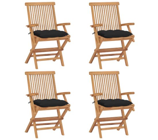 Chaises De Jardin Avec Coussins Noir 4 PCs Bois De Teck Massif