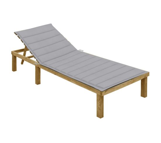 Chaise Longue Avec Coussin Gris Bois De Pin Imprégné