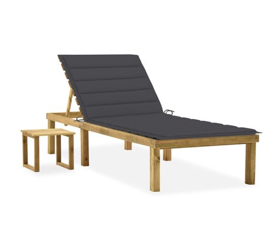 Chaise Longue De Jardin Avec Table Et Coussin Pin Imprégné