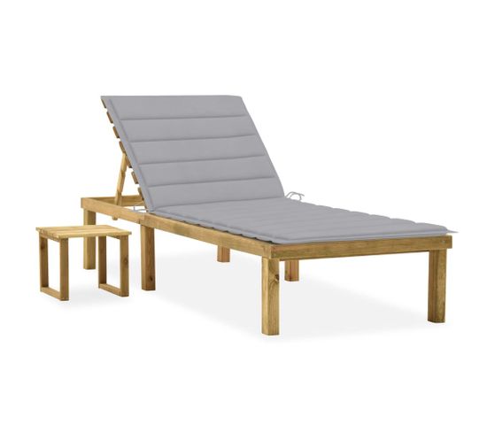 Chaise Longue De Jardin Avec Table Et Coussin Pin Imprégné