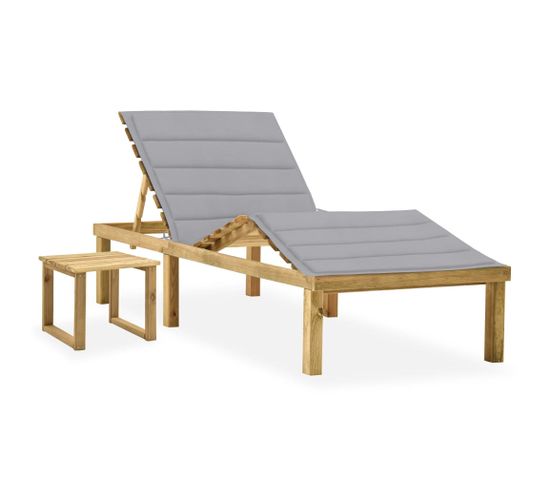 Chaise Longue De Jardin Avec Table Et Coussin Pin Imprégné