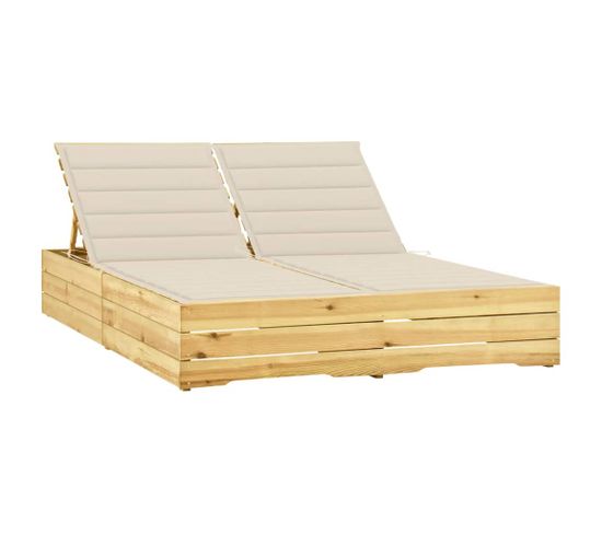 Chaise Longue Double Et Coussins Crème Bois De Pin Imprégné