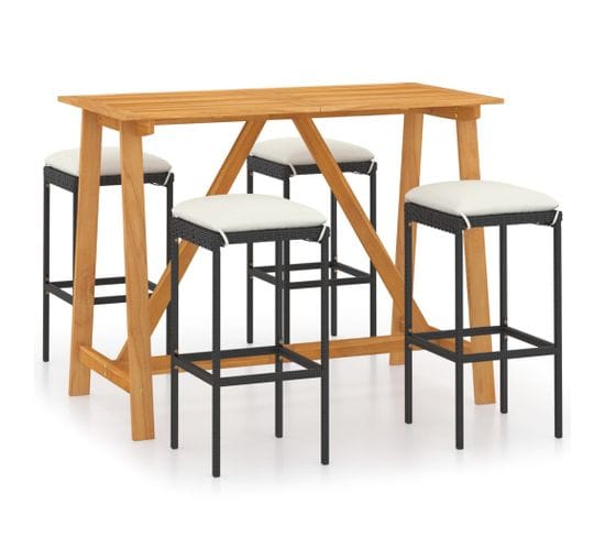 Ensemble De Bar De Jardin Avec Coussins 5 PCs Noir