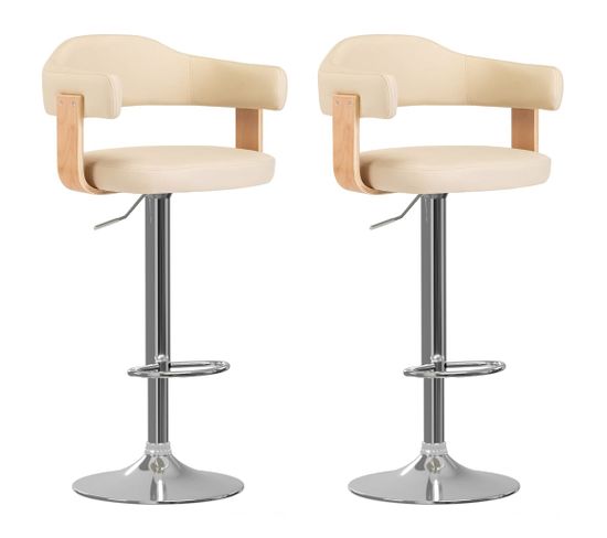 Tabourets De Bar Lot De 2 Crème Bois Courbé Et Similicuir