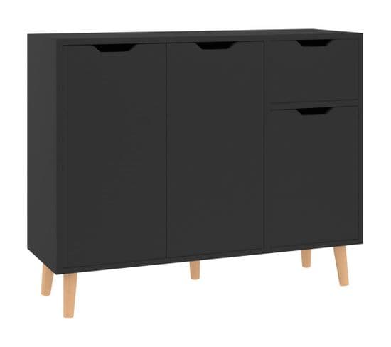 Buffet Noir Brillant 90x30x72 Cm Bois D'ingénierie