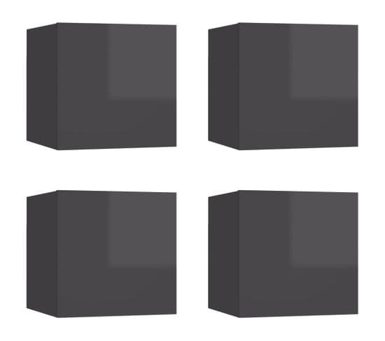 Meubles Tv Muraux 4 Pcs Gris Brillant 30,5x30x30 Cm