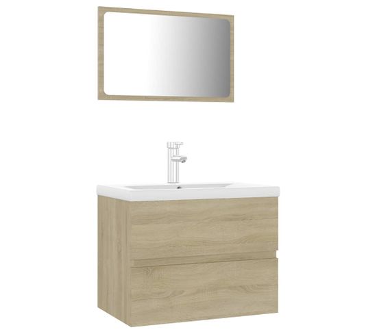 Meuble-Vasque De Salle De Bain Chêne Sonoma Bois D'ingénierie + Miroir