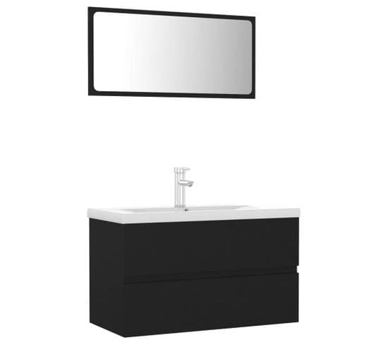 Meuble-Vasque De Salle De Bain Noir Bois D'ingénierie + Miroir