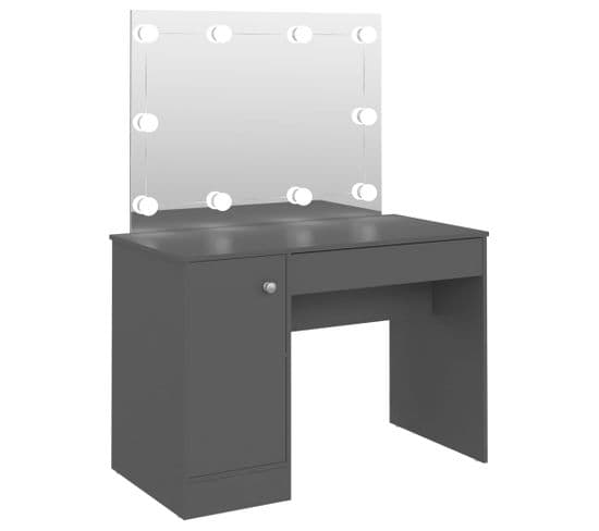 Table De Maquillage Avec Éclairage LED 110x55x145 Cm Mdf Gris