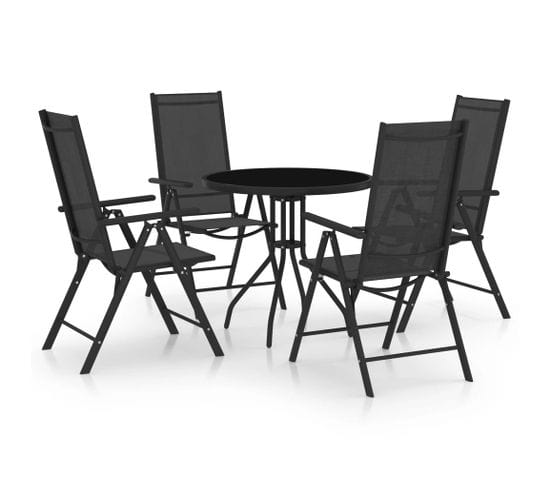 Ensemble À Dîner De Jardin 5 PCs Aluminium Et Textilène Noir