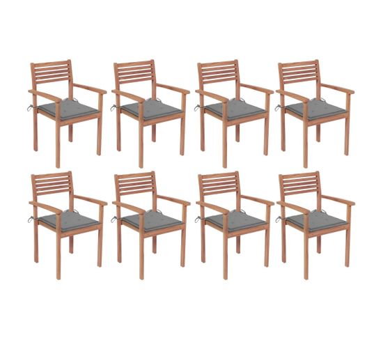 Chaises De Jardin Empilables Avec Coussins 8 PCs Teck Solide