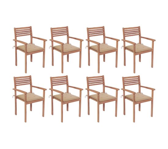 Chaises De Jardin Empilables Avec Coussins 8 PCs Teck Solide