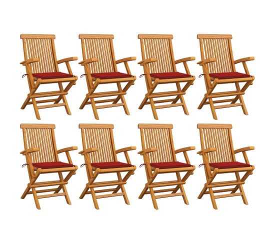 Chaises De Jardin Avec Coussins Rouge 8 PCs Teck Massif