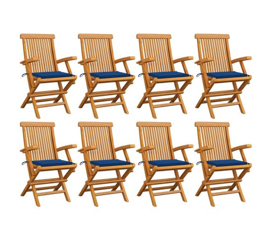 Chaises De Jardin Avec Coussins Bleu Royal 8 PCs Teck Massif