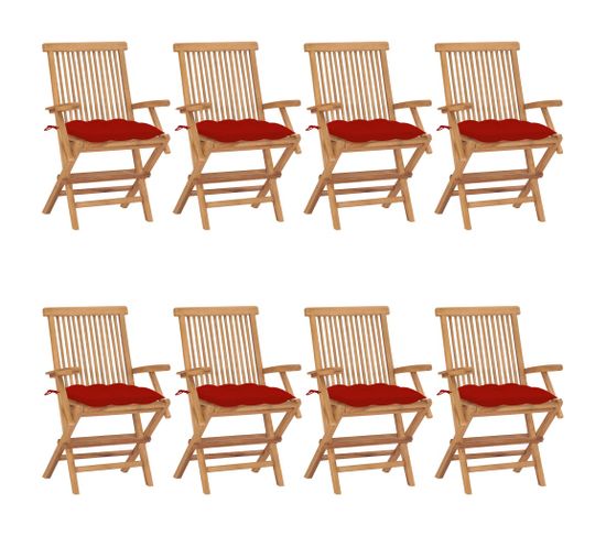 Chaises De Jardin Avec Coussins Rouge 8 PCs Bois De Teck Massif