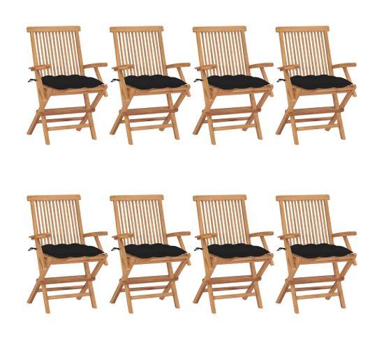 Chaises De Jardin Avec Coussins Noir 8 PCs Bois De Teck Massif