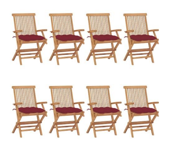 Chaises De Jardin Avec Coussins Bordeaux 8 PCs Teck Massif