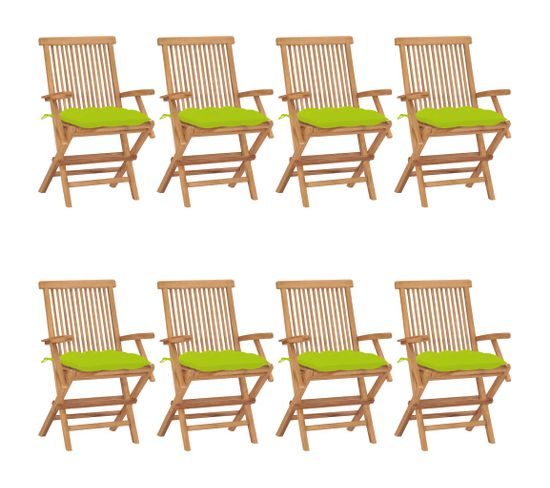 Chaises De Jardin Avec Coussins Vert Vif 8 PCs Teck Massif