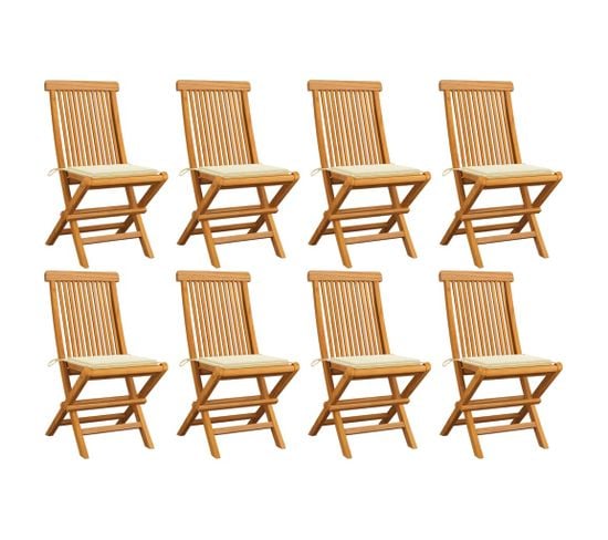 Chaises De Jardin Avec Coussins Crème 8 PCs Bois De Teck Massif