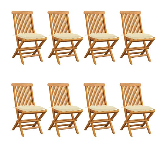 Chaises De Jardin Avec Coussins Blanc Crème 8 PCs Teck Massif