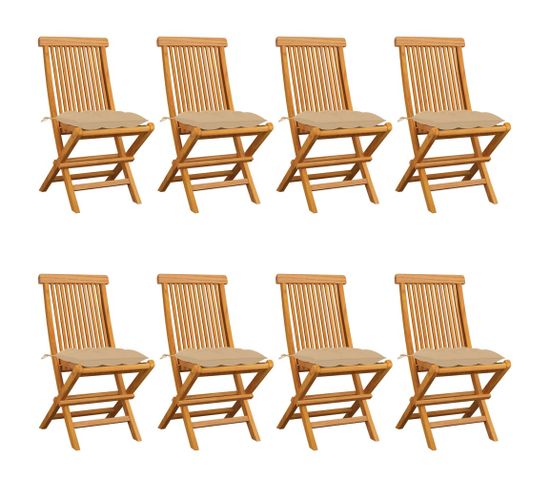 Chaises De Jardin Avec Coussins Beige 8 PCs Bois De Teck Massif