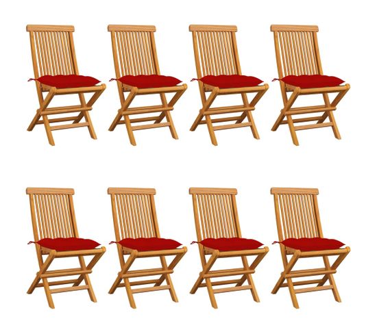 Chaises De Jardin Avec Coussins Rouge 8 PCs Bois De Teck Massif