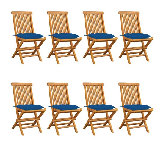 Chaises De Jardin Avec Coussins Bleu 8 PCs Bois De Teck Massif