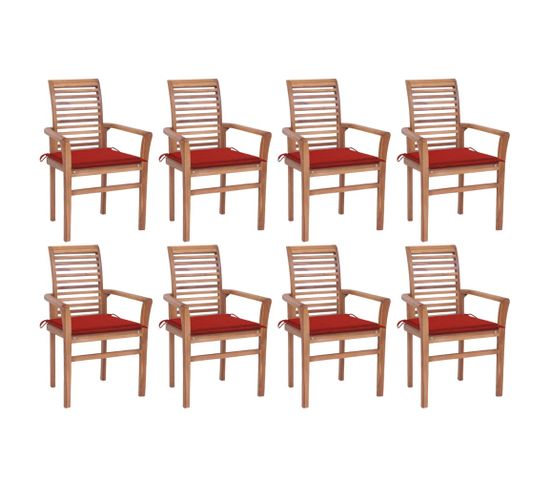 Chaises À Dîner 8 PCs Avec Coussins Rouge Bois De Teck Solide