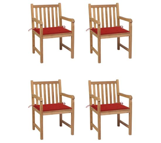 Chaises De Jardin 4 PCs Avec Coussins Rouge Bois De Teck Solide