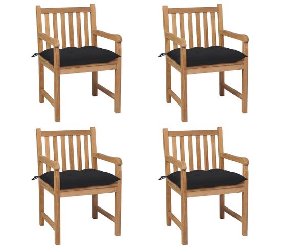 Chaises De Jardin 4 PCs Avec Coussins Noir Bois De Teck Solide