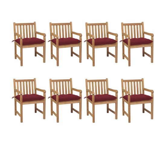 Chaises De Jardin 8 PCs Avec Coussins Bordeaux Teck Solide