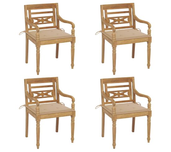 Chaises Batavia Avec Coussins 4 PCs Bois De Teck Solide