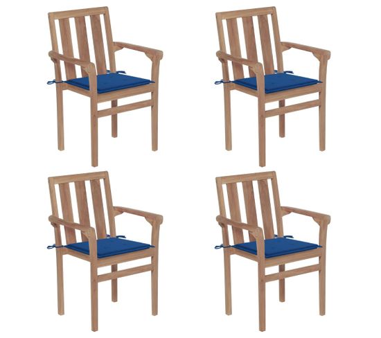 Chaises De Jardin Empilables Avec Coussins 4 PCs Teck Solide