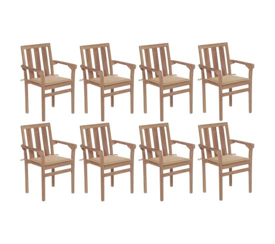 Chaises De Jardin Empilables Avec Coussins 8 PCs Teck Solide