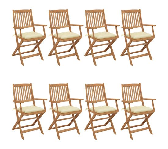 Chaises Pliables De Jardin 8 PCs Avec Coussins Bois D'acacia