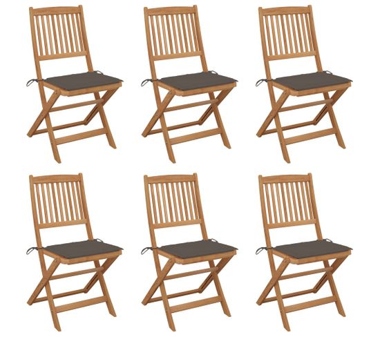 Chaises Pliables De Jardin 6 PCs Avec Coussins Bois D'acacia