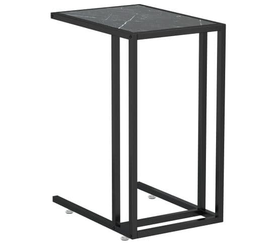 Table D'appoint Ordinateur Marbre Noir 50x35x65 Cm Verre Trempé