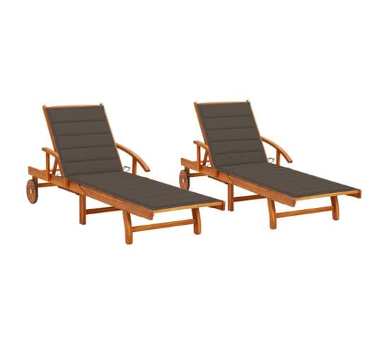 Chaises Longues 2 Pièces Avec Coussins Bois D'acacia Solide