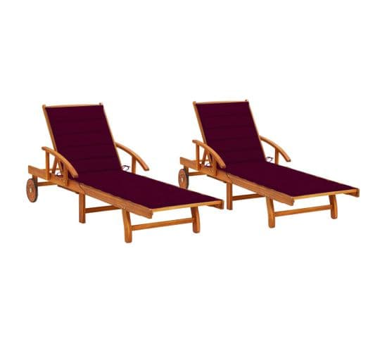 Chaises Longues 2 Pièces Avec Coussins Bois D'acacia Solide